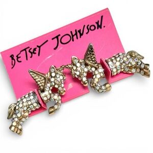 Betsey Johnson Pegasus Unicorn Rhinestone Earrings Gold Tone Winged Horse Y2K